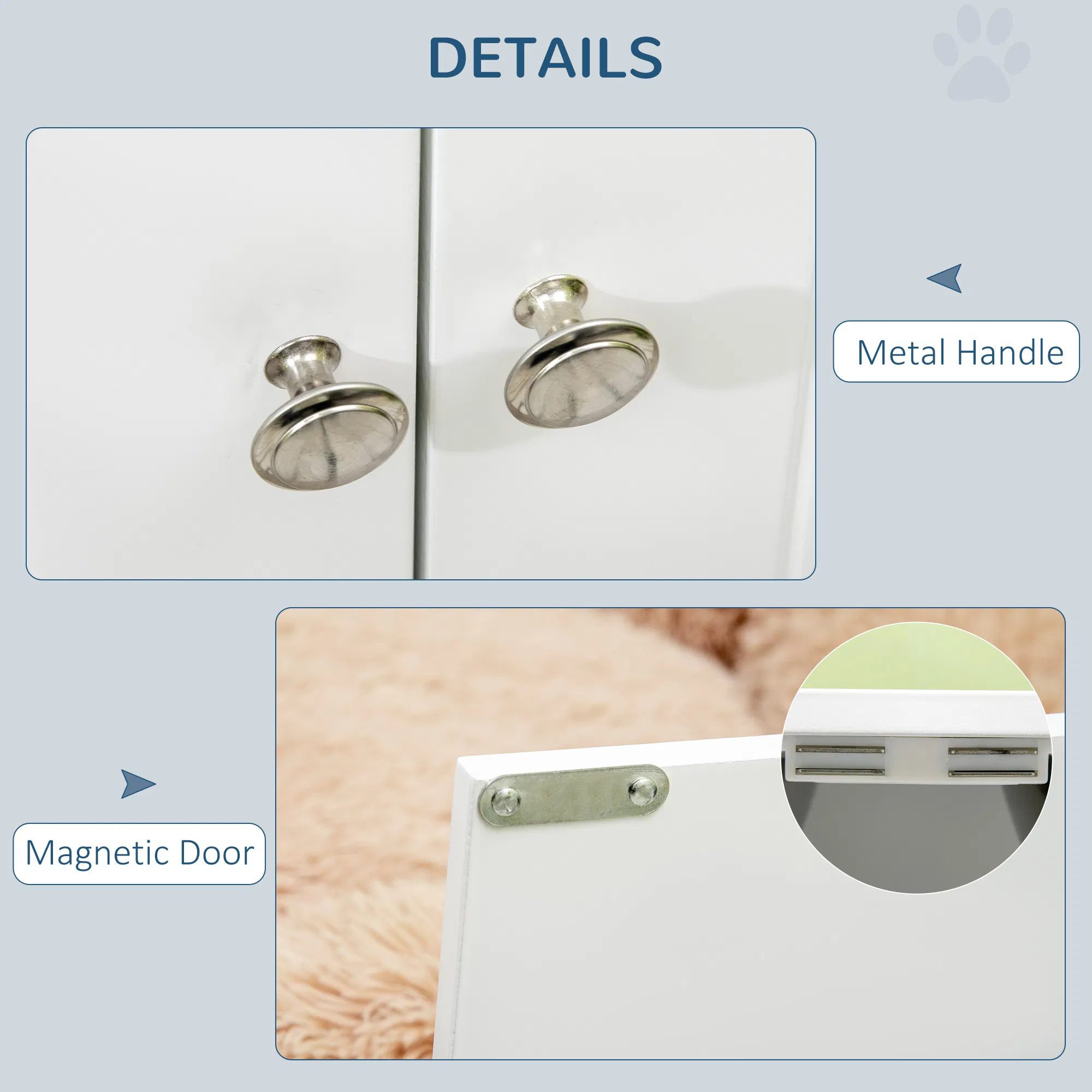 Elevated Dog Bowls for Large Dogs Pet Feeding Station with Stand, Storage, 2 Stainless Steel Food and Water Bowls, White, 23.6" x 11.8" x 14" - Image 5