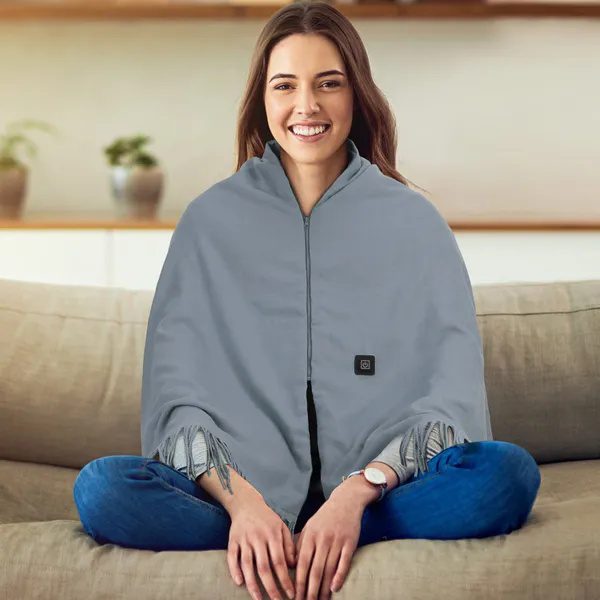 77x24In USB Heated Shawl With Teasel Wearable Heating Blanket Electric Throw Wrap Indoor Outdoor With Zipper 3 Heating Levels Machine Washable For Outdoor Home Office - Image 2