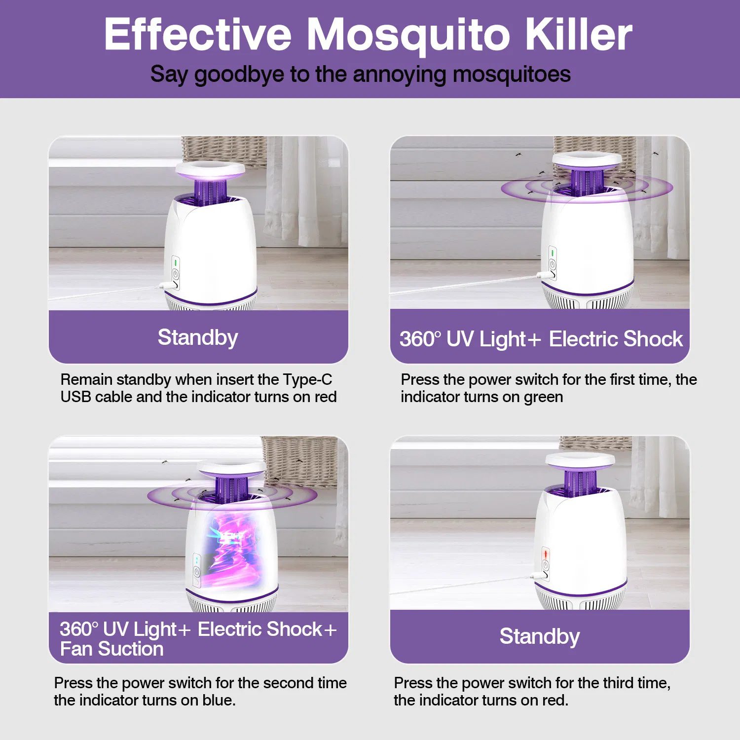Plug-in Mosquito Zapper Max 1076Sq.Feet Range Electric Fly Zapper with 3 Modes Mosquito Killer Lamp for Indoor Outdoor - Image 2