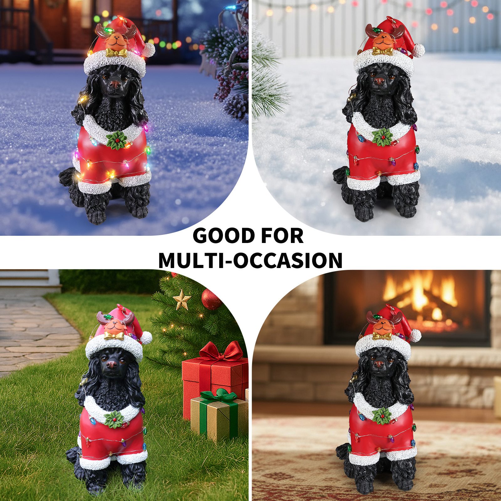 Christmas Black Poodle Statue, Holiday Dog Figurine in Red Santa Outfit - Image 6