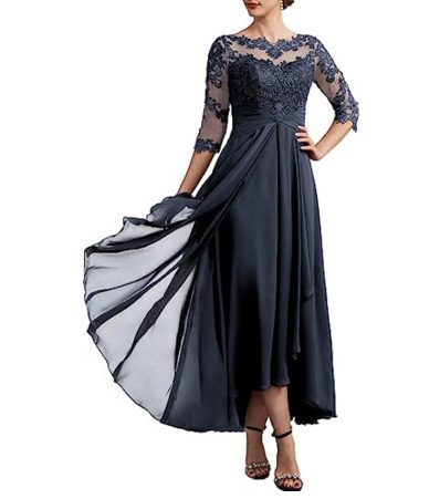 Lace Applique Chiffon Dress Mid-sleeve Mom Dress - Image 9