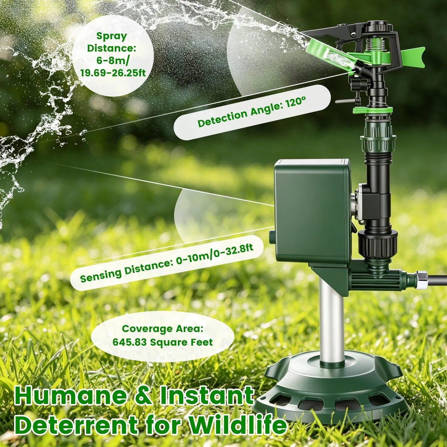 Solar Powered Motion Sensor Animal Repellent Sprinkler with Flashing Light Outdoor Animal Deterrent for Cats Dogs Squirrels Birds Raccons Deer And More - Image 5