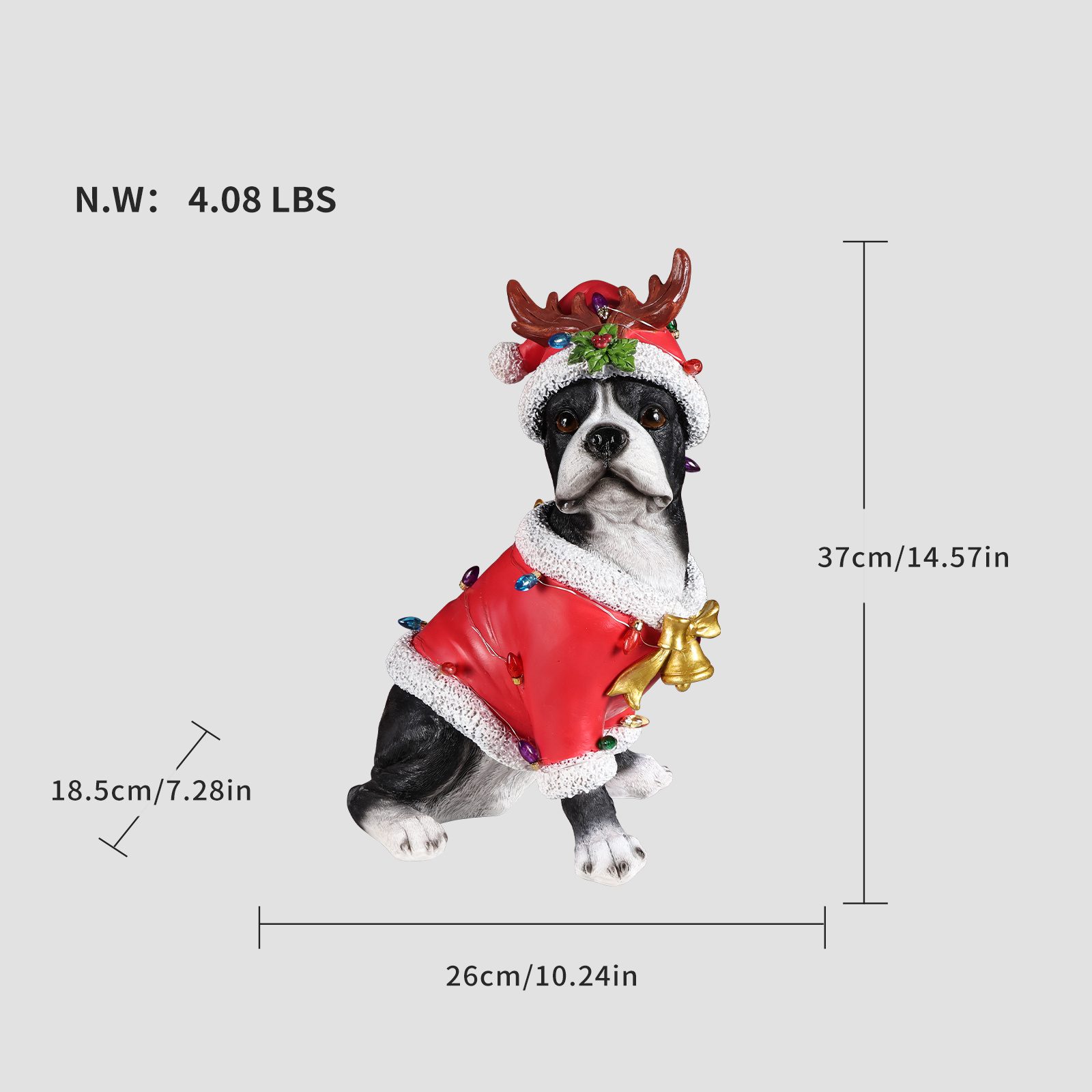 Christmas Boston Terrier Statue, Holiday Dog Figurine in Santa Outfit - Image 3