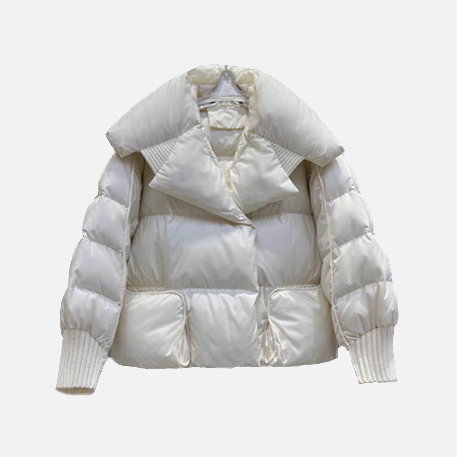 Korean-style Knitted Patchwork Large Lapel Short Down Jacket For Women - Image 9