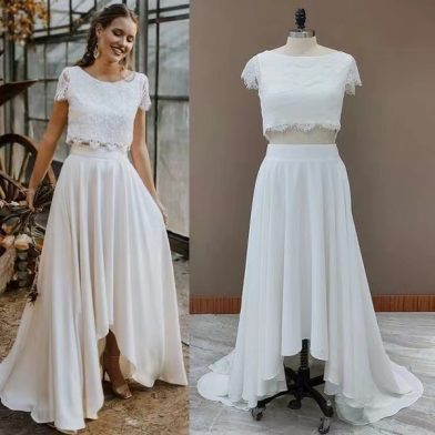Two-piece Lace And Satin Wedding Dress With A Back Slit