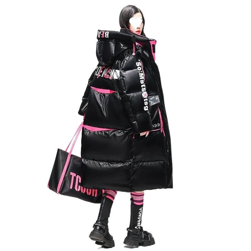 Womens Winter Loose Western-Style Over-the-Knee Long Thermal Patchwork Down Jacket - Image 6