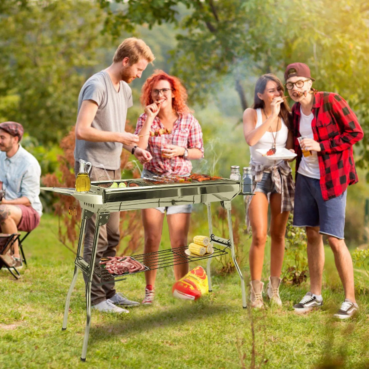 Foldable BBQ Grill Portable Charcoal Barbeque Grill Stainless Steel BBQ Grill For Picnic Camping Backyard Cooking - Image 9