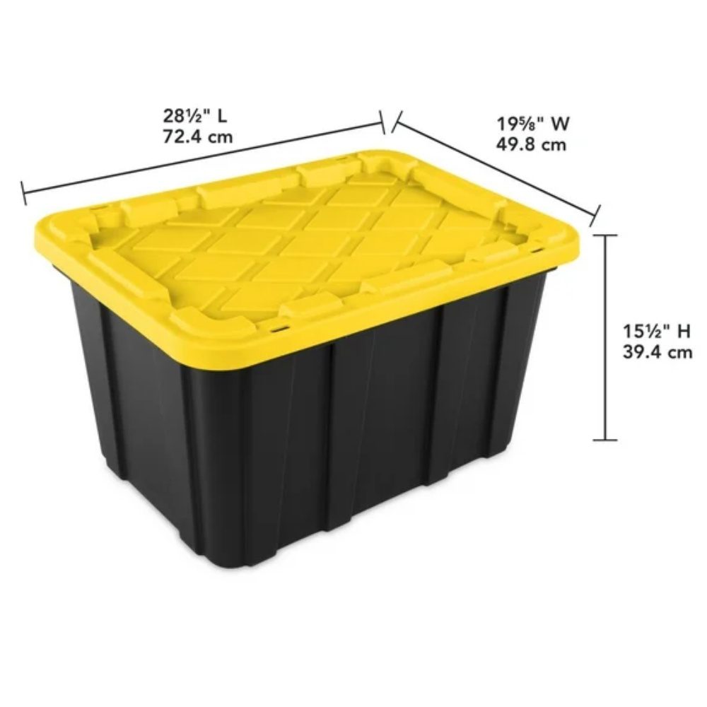 Large Storage Bin, 27 Gallon Durable Plastic Storage Tote With Snap-On Lid, Black And Yellow, 6 Pack Shipment From Walmart - Image 2