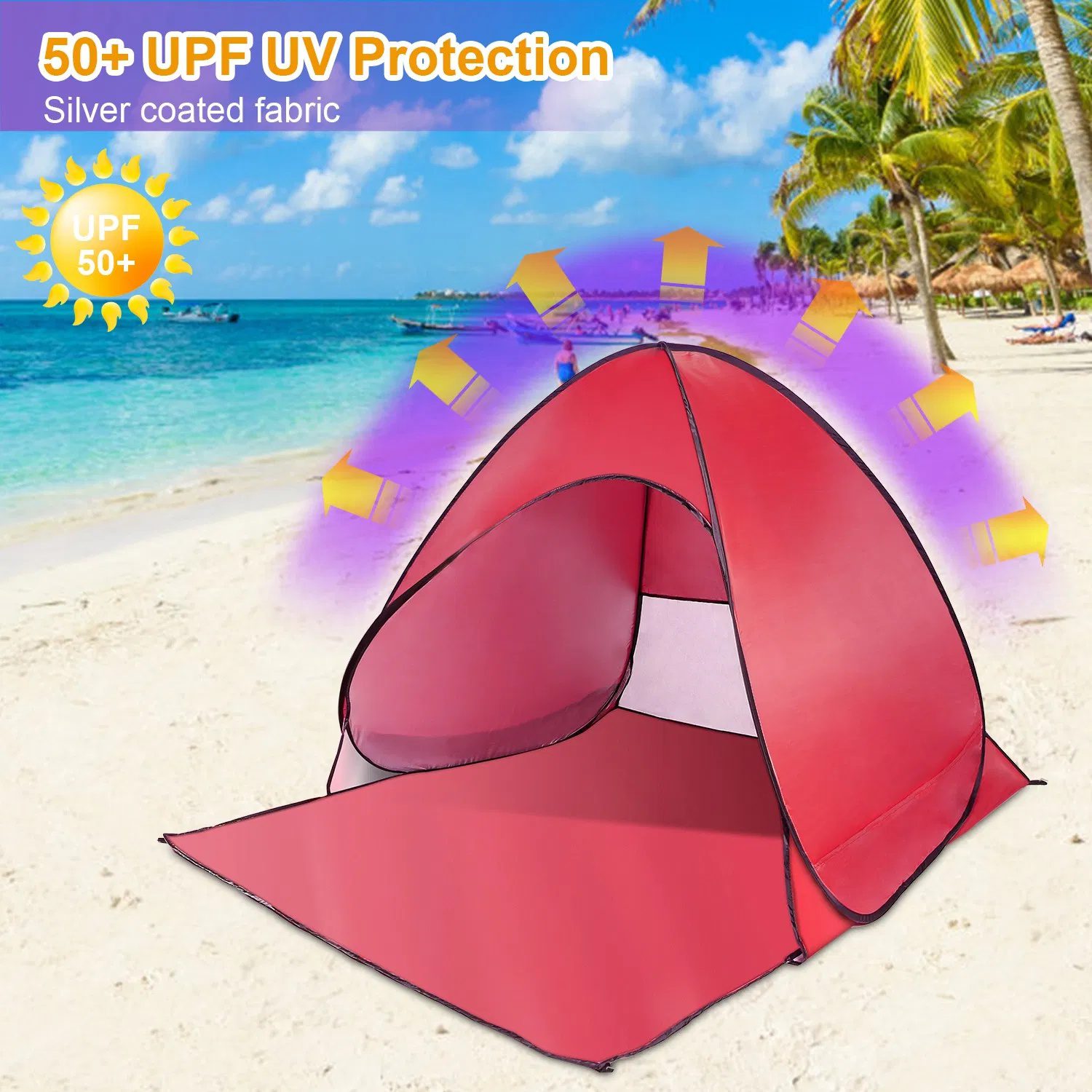 Pop Up Beach Tent Sun Shade Shelter Anti-UV Automatic Waterproof Tent Canopy for 2/3 Man w/ Net Window Storage Bag for Outdoor Beach Camping Fishing Park Lake - Image 3
