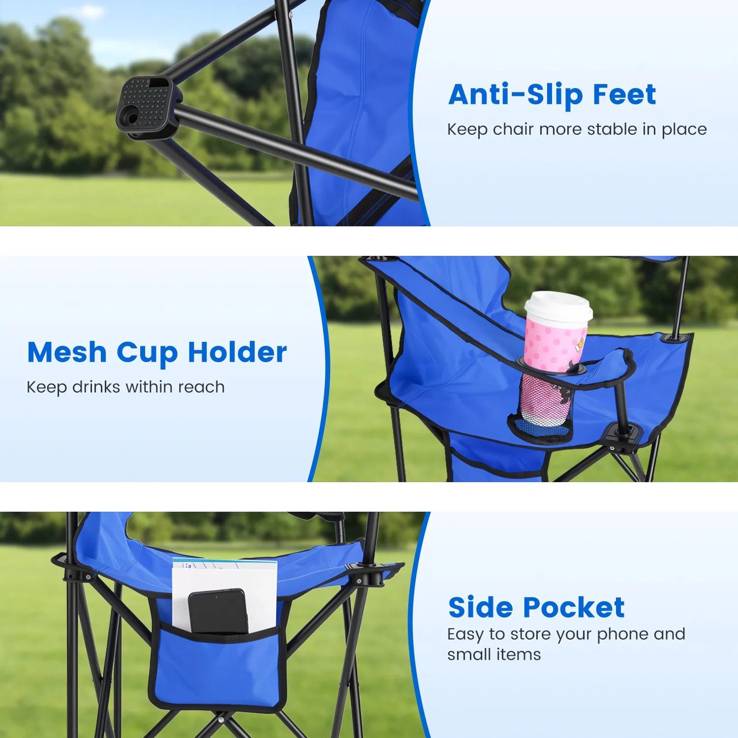 Folding Camping Chair with Detachable 8-Rib Sun Umbrella, 42.13 Inch Canopy Aluminum Alloy Portable Lawn Chair Supports 330LBS with Cup Holder - Image 7