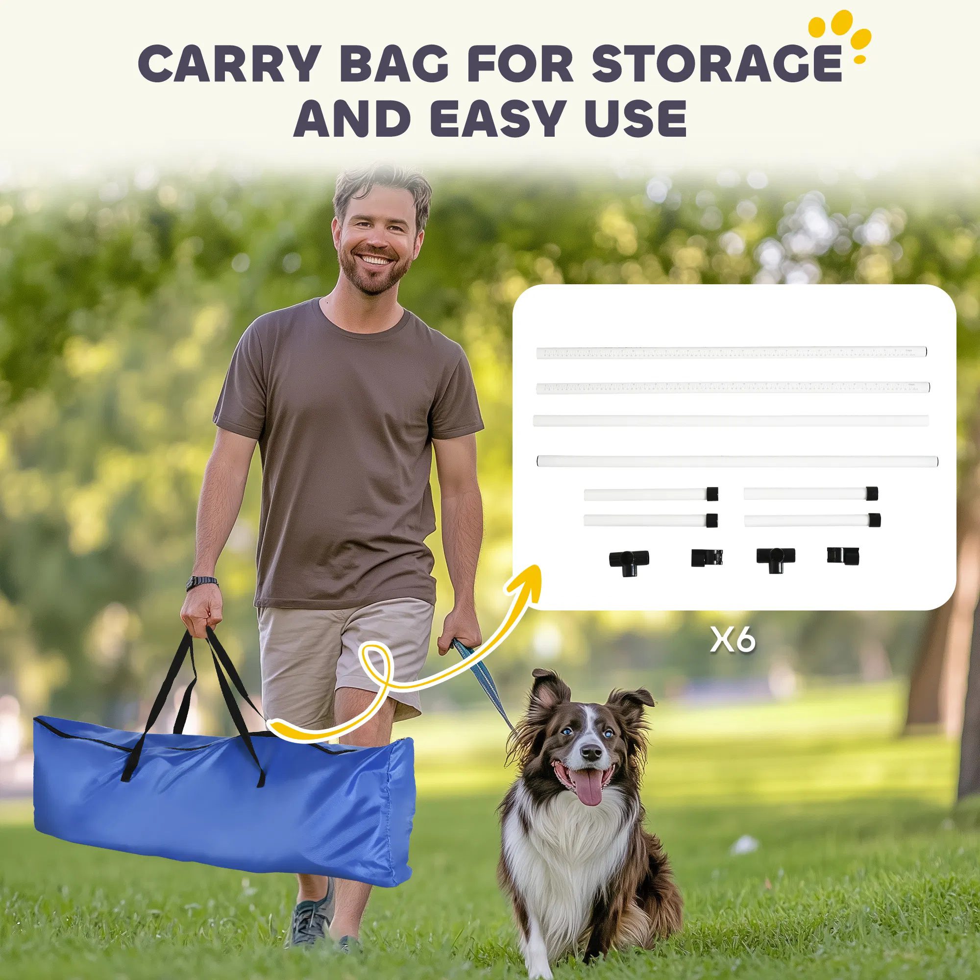 Set of 6 Dog Agility Training Equipment Adjustable Jump Bar Pet Exercise Kit with Carrying Bag (White) - Image 5