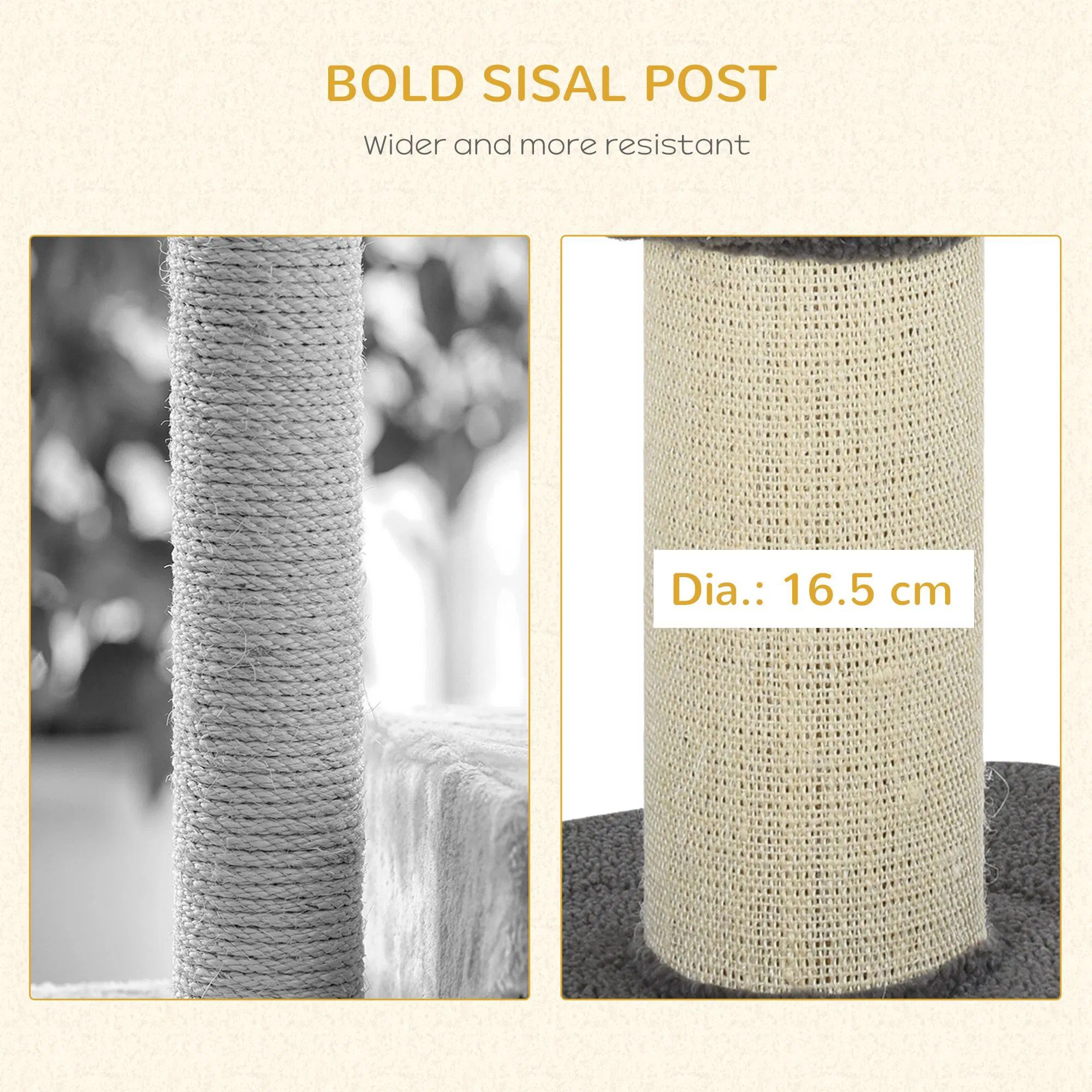 Cat Tree Kitty Tower with Sisal Mat Scratching Post, Cat Bed, Cushion, Perch, 18" x 18" x 36", Grey - Image 5