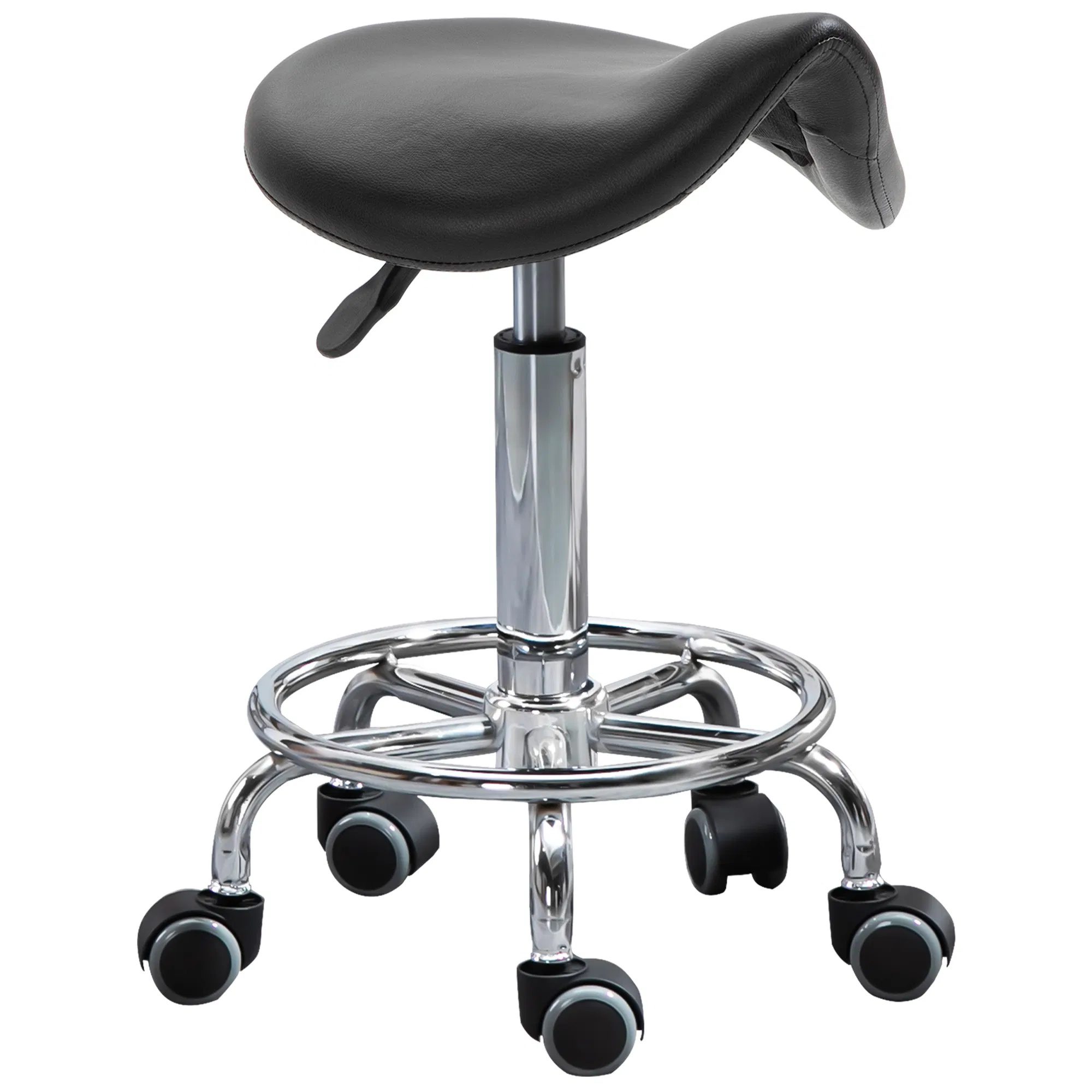 Saddle Stool PU Leather Adjustable Rolling Salon Chair Black for Massage Spa Clinic Beauty Tattoo