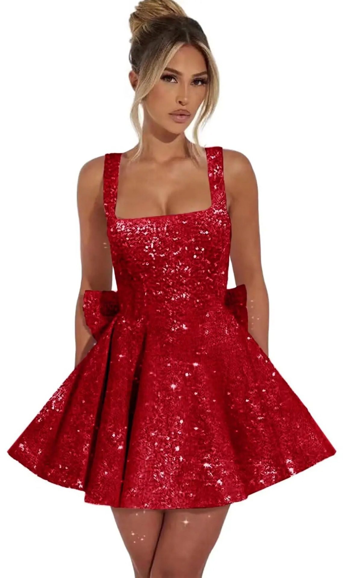 Strapless Sequined Mini Evening Dress With A Bow - Image 8