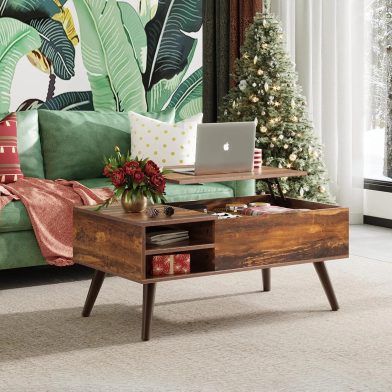 Elevating Coffee Table And Coffee Table with Hidden Compartments on The Tabletop, Dining Table with Open Compartments, Suitable for Living Rooms, Offices, And Apartments