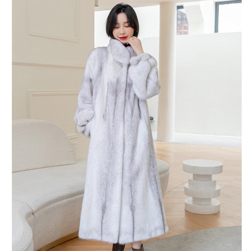 Fashionable Stylish Stand-up Collar Thermal Light Mink Fur Coat - Image 5