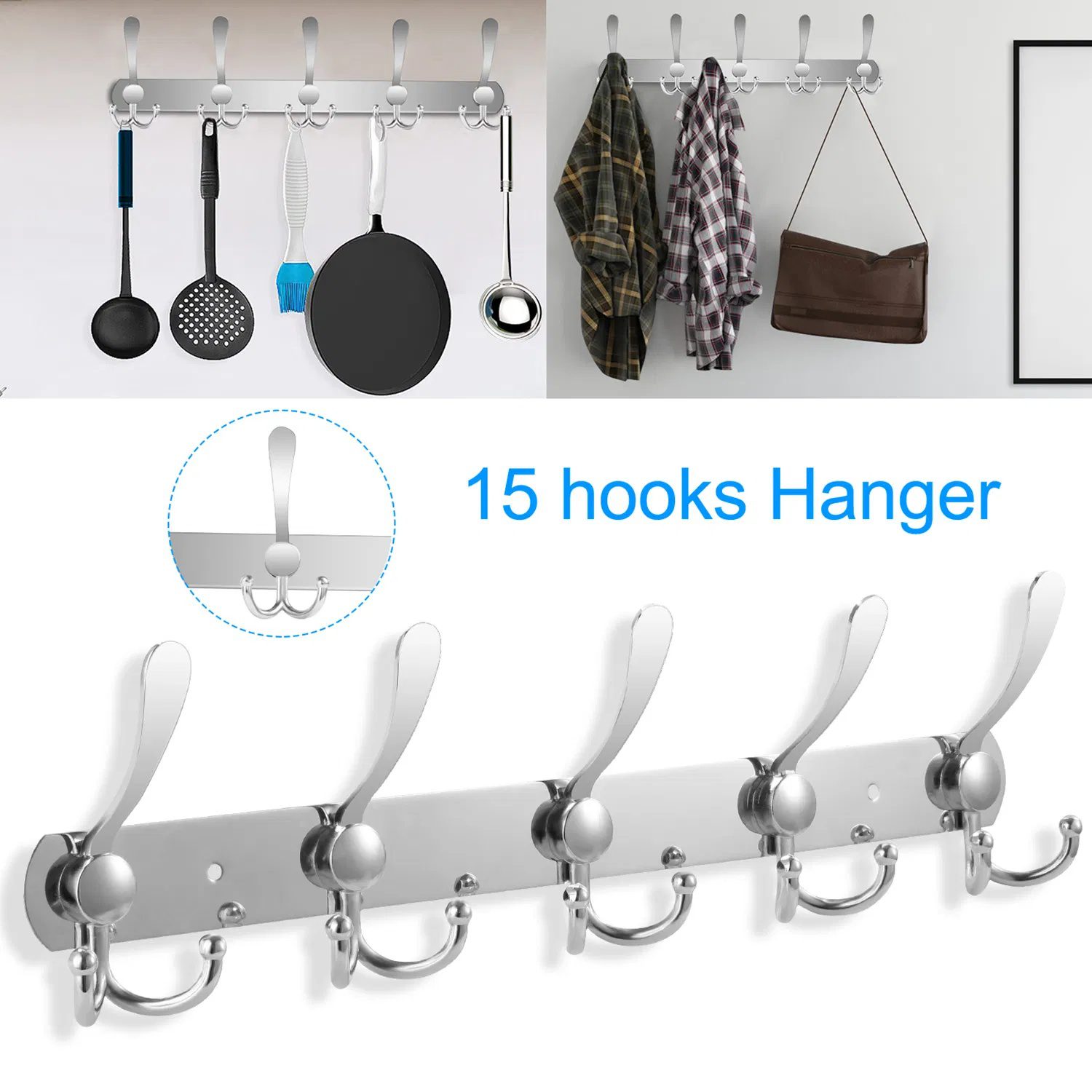 Wall Mount Coat Hook 15 Hooks Stainless Steel Clothes Hangers Rack Robe Hat Towels Hook Coat Rack Hook - Image 3