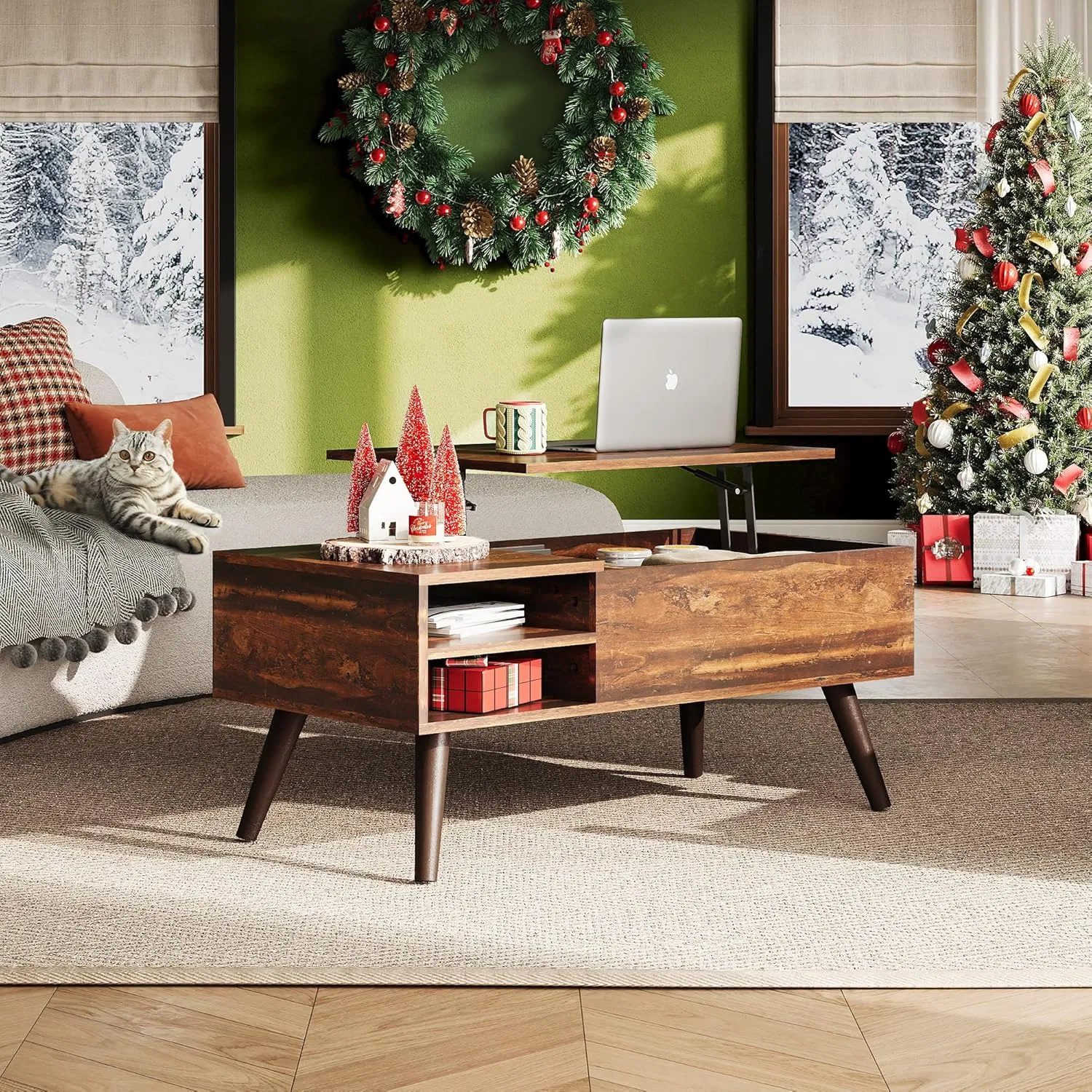 Elevating Coffee Table And Coffee Table with Hidden Compartments on The Tabletop, Dining Table with Open Compartments, Suitable for Living Rooms, Offices, And Apartments - Image 3