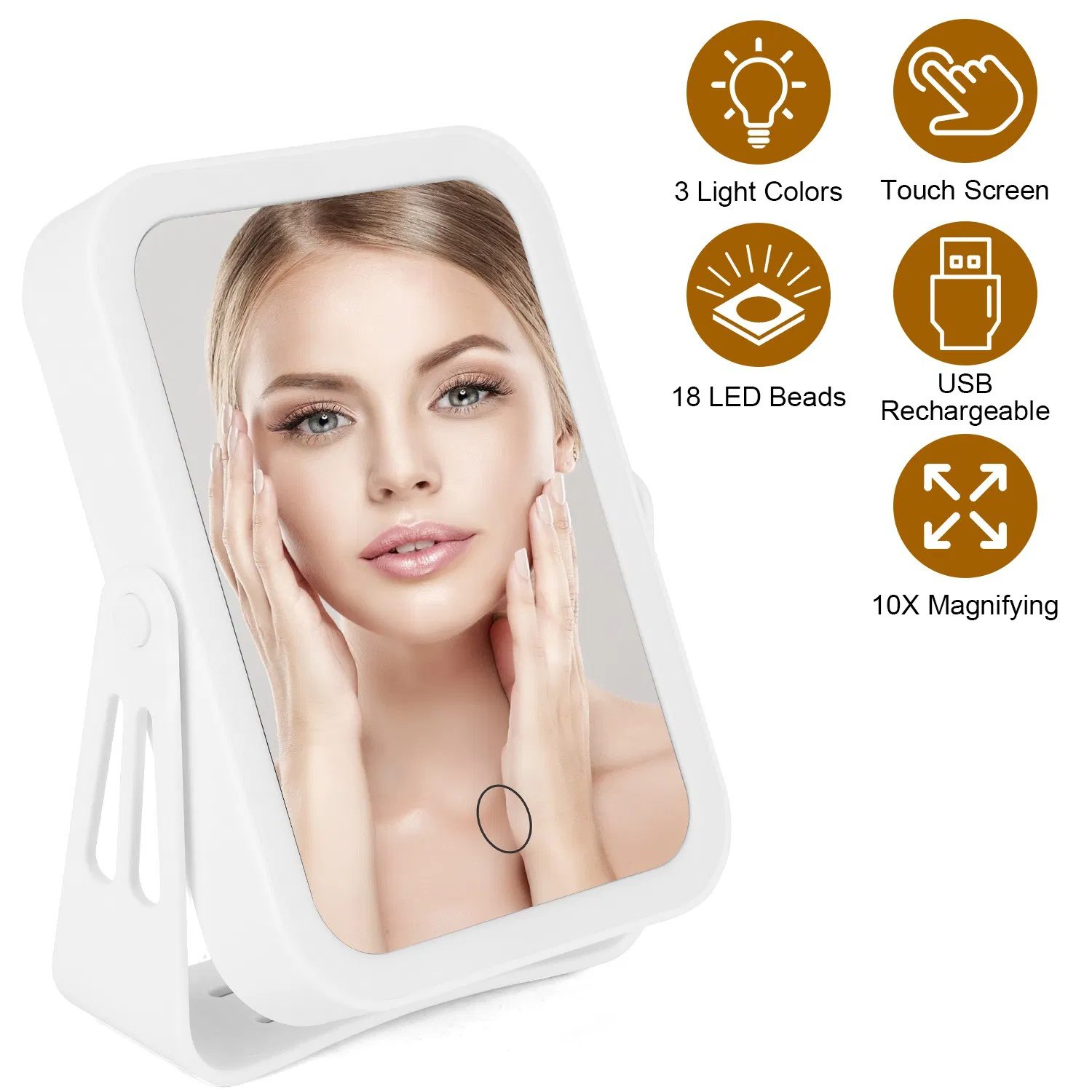 Double-Sided LED Makeup Mirror, 1X/10X Magnification with 3 Light Colors, USB Rechargeable Travel Vanity Mirror - الصورة 2