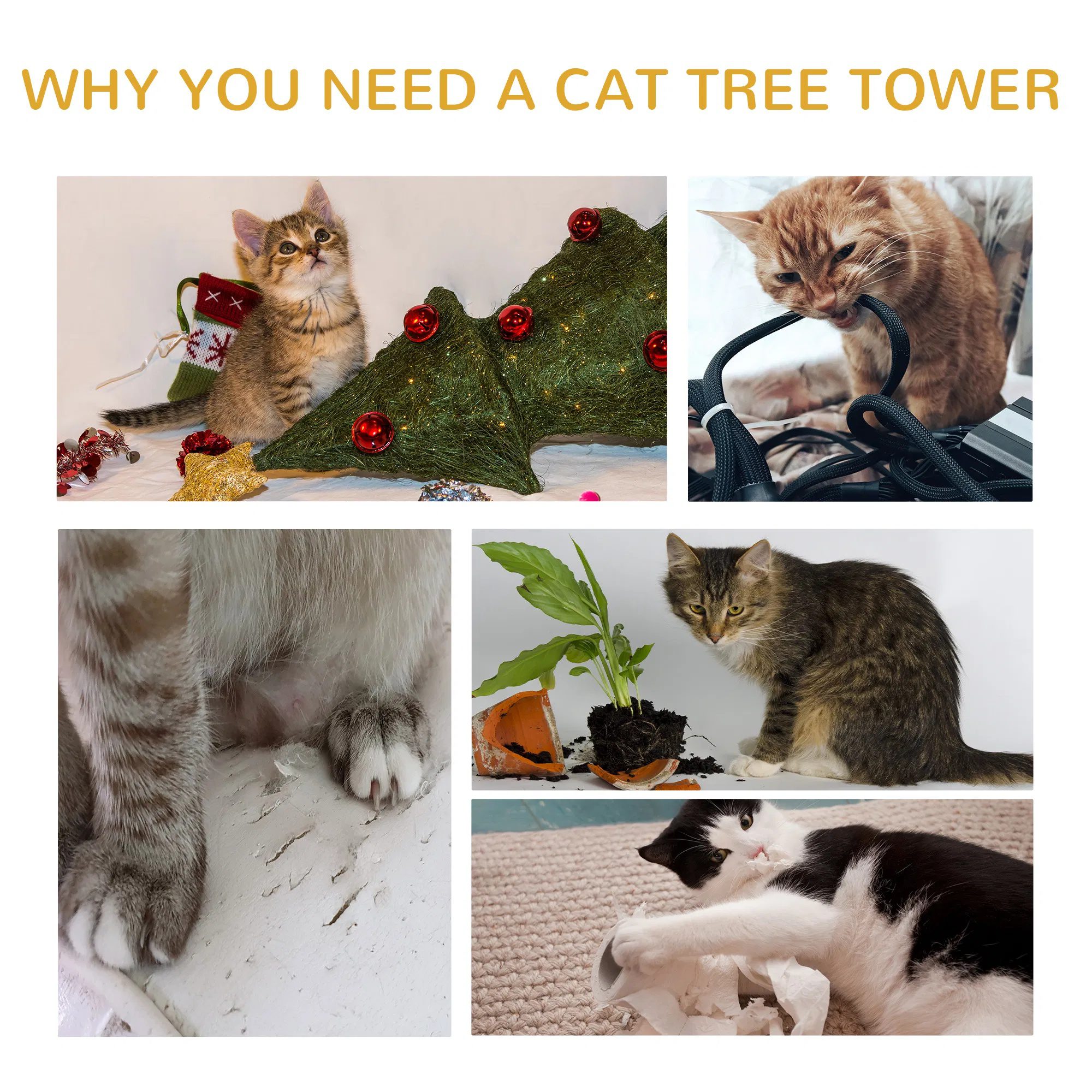 Cat Tree Kitty Tower with Sisal Mat Scratching Post, Cat Bed, Cushion, Perch, 18" x 18" x 36", Light Blue - Image 6