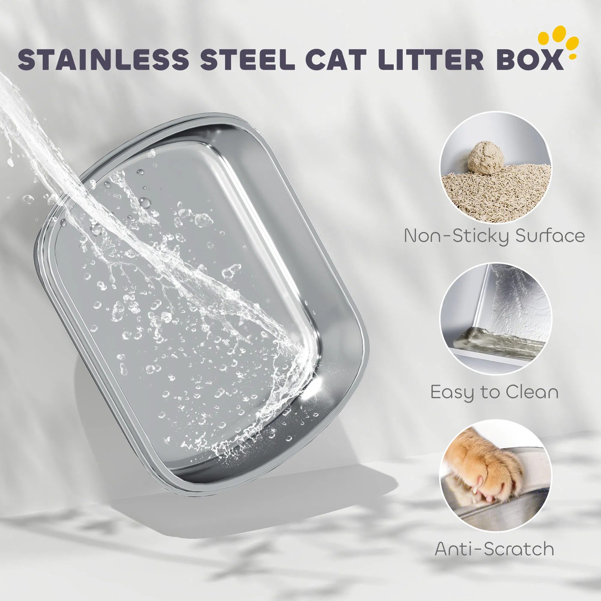 XL Stainless Steel Cat Litter Box with Lid for Big Cats, Enclosed Cat Litter Box with Flip Cover, Scoop - Image 3