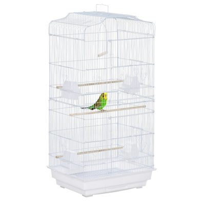 36" Bird Cage, Macaw Play House, Cockatoo, Parrot, Finch Flight Cage, 2 Doors, Perch 4 Feeder Pet Supplies, White