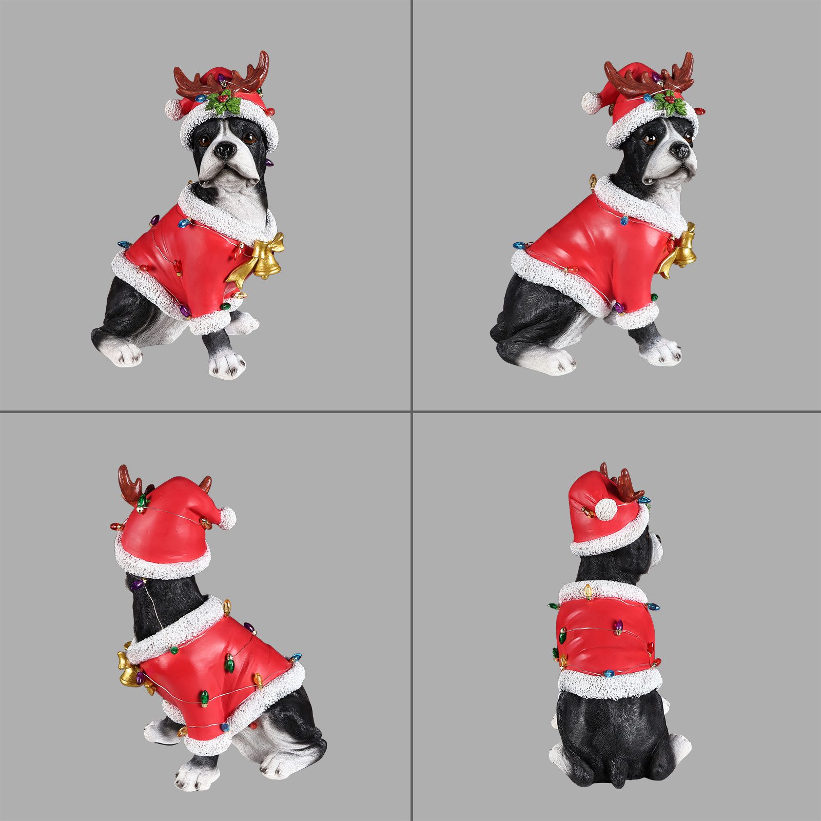Christmas Boston Terrier Statue, Holiday Dog Figurine in Santa Outfit - Image 5