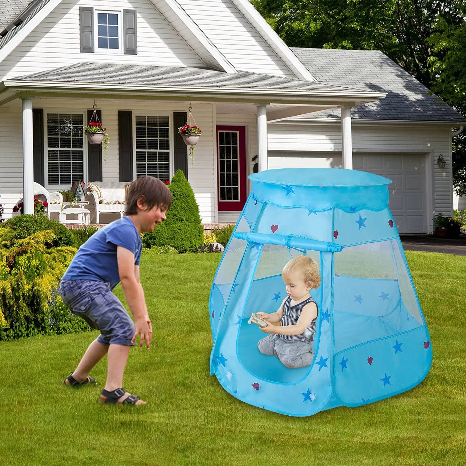 خيمة ألعاب منبثقة للأطفال بتصميم أمير وأميرة، خيمة لعب للأطفال الصغار على شكل قلعة للاستخدام الداخلي والخارجي، هدية عيد ميلاد للأطفال - الصورة 5