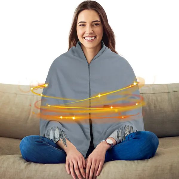 77x24In USB Heated Shawl With Teasel Wearable Heating Blanket Electric Throw Wrap Indoor Outdoor With Zipper 3 Heating Levels Machine Washable For Outdoor Home Office - Image 4