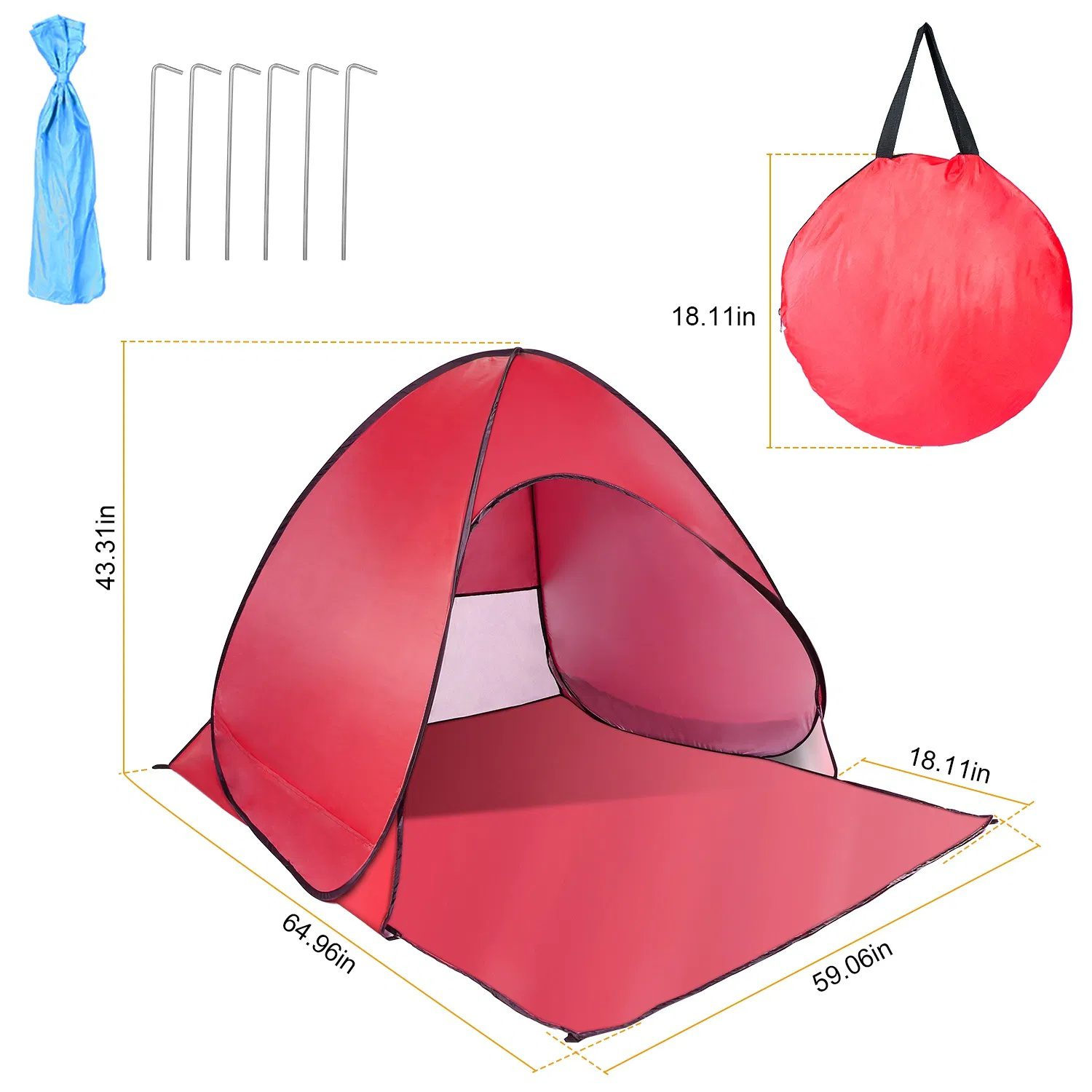 Pop Up Beach Tent Sun Shade Shelter Anti-UV Automatic Waterproof Tent Canopy for 2/3 Man w/ Net Window Storage Bag for Outdoor Beach Camping Fishing Park Lake - Image 7
