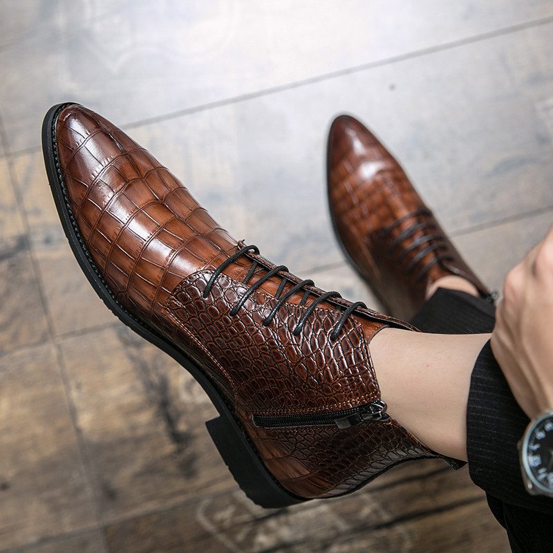 Men's Hundred Casual Snakeskin Pattern Pointed Toe Leather Shoes - Image 5