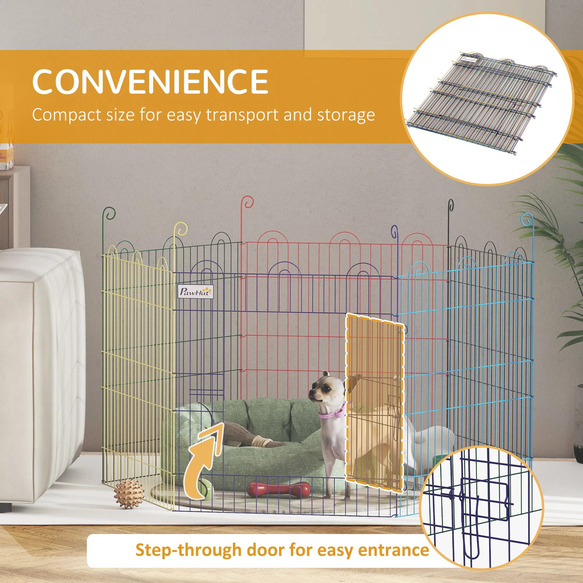 Metal Pet Playpen Portable Hexagon Dog Exercise Fence Multi-colored - Image 5