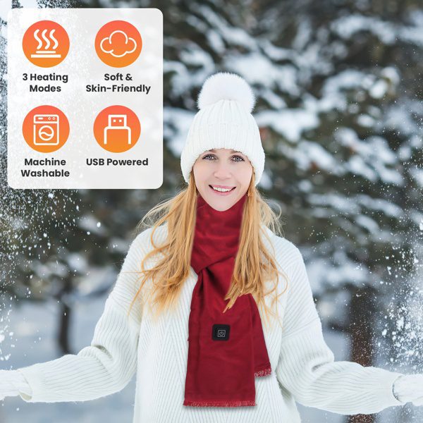 Heated Neck Wrap Warm Heated Scarf USB Powered With 3 Temperature Modes Soft Skin-Friendly Washable Scarf For Winter Camping Fishing - Image 3