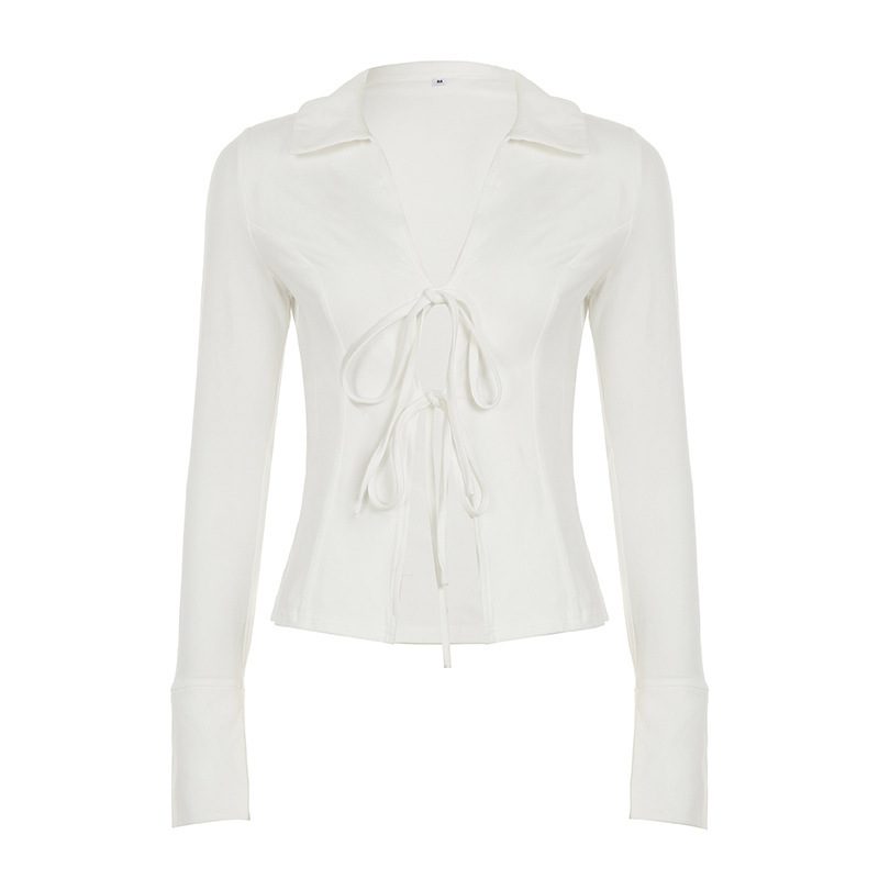 Street-style French Retro Lace-up Bow-waist Slimming Shirt - Image 5