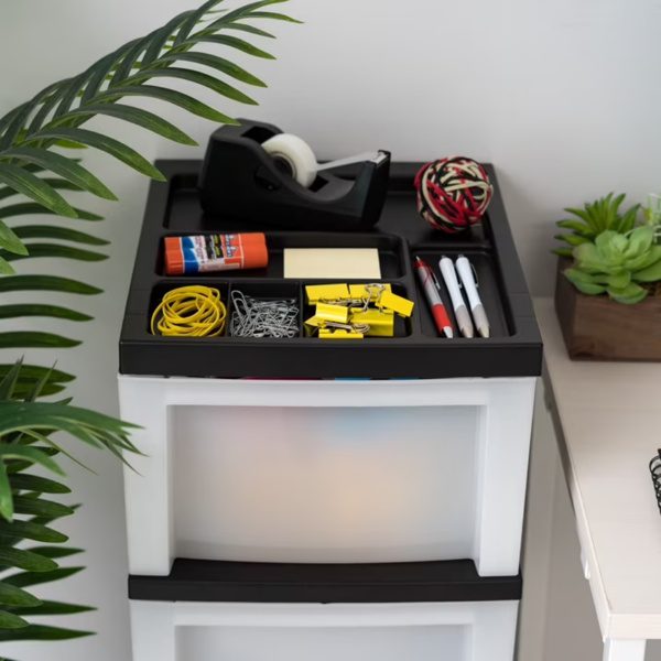 4-Drawer Narrow Plastic Storage Drawer Cart With Organizer Top, Black - Image 6