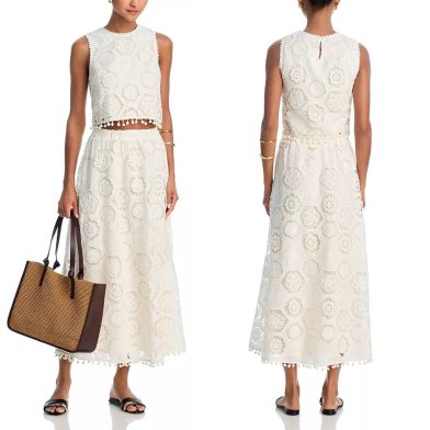 Literary Trends White Sleeveless Short Top Skirt Women's Suit