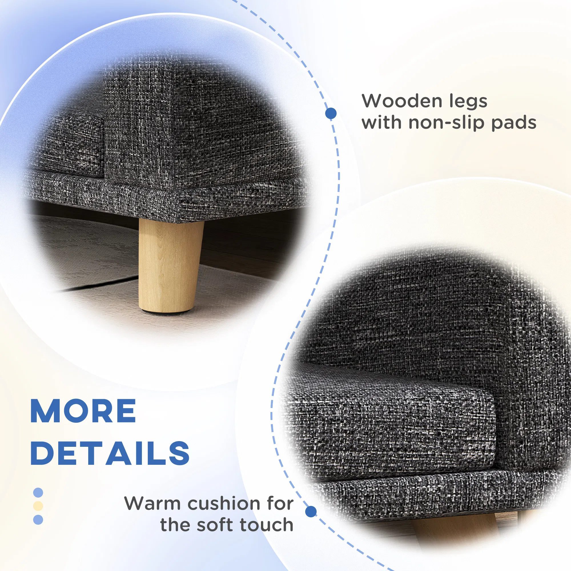 Dog Sofa for Large Dogs with Washable Cover, Anti-slip Foot Pads, Dark Grey - Image 5