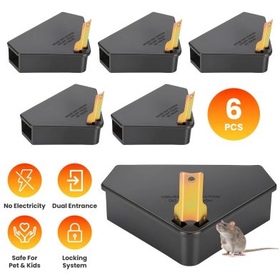 6 Packs Mouse Bait Station with Keys Tamper Resistant Indoor Outdoor Mouse Bait Boxes Reusable Locking Rodent Bait Stations for Home Garage Garden Warehouse Basement