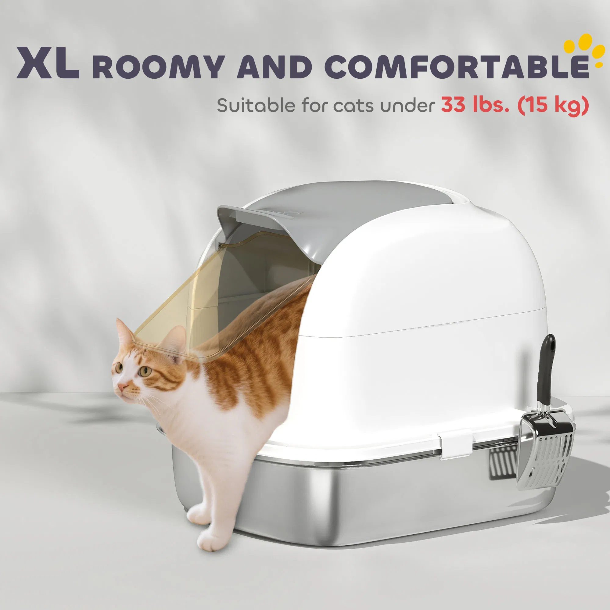 XL Stainless Steel Cat Litter Box with Lid for Big Cats, Enclosed Cat Litter Box with Flip Cover, Scoop - Image 5