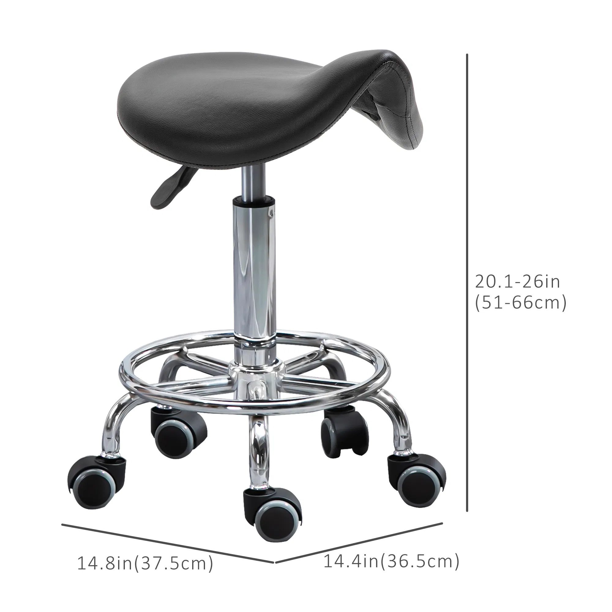 Saddle Stool PU Leather Adjustable Rolling Salon Chair Black for Massage Spa Clinic Beauty Tattoo - Image 2