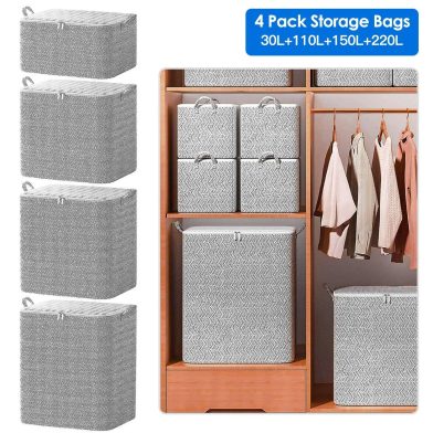 Clothes Storage Organizer Bags, Non-Woven Fabric Closet Storage Containers with Carrying Handles, Dust-Cover Lid and Zipper, Multi-Size for Quilts, Blankets, Dorm, Apartment Moving and Garage Use