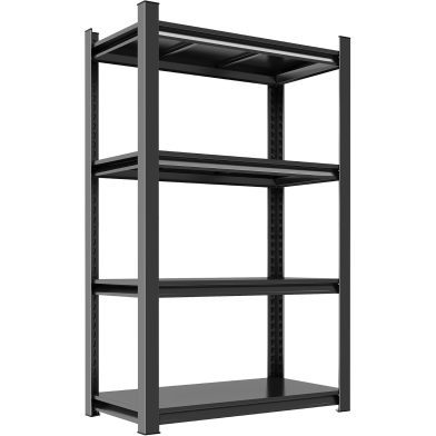 4-Tier Adjustable Multi-Functional Storage Rack, Garage Organizer With Adjustable Shelves, Black