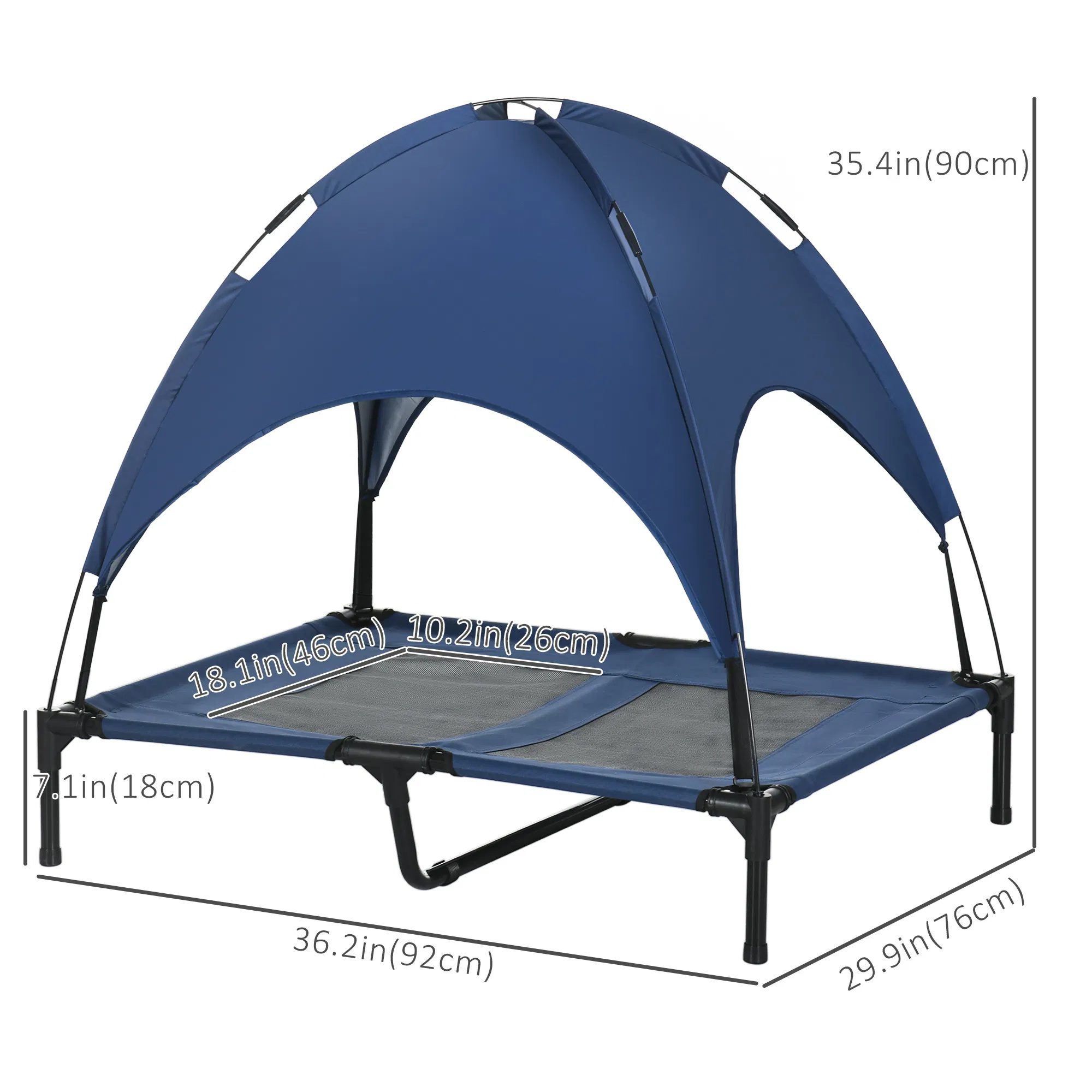 Elevated Dog Bed with Canopy, Portable Raised Dog Cot for L Sized Dogs, Indoor & Outdoor, 36" x 30" x 35", Dark Blue - Image 2