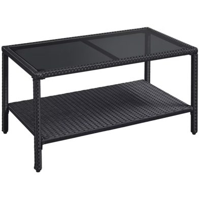 Outdoor Wicker Coffee Table With Storage Shelf, Black