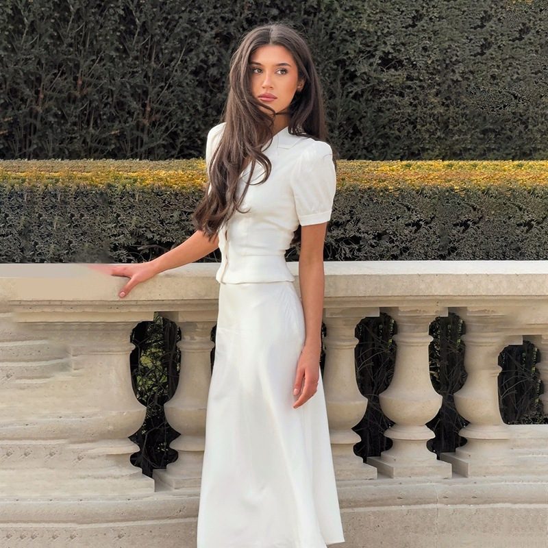 Summer Workwear Short-Sleeve Shirt Elegant Silk-Like Skirt Premium Suit - Image 4