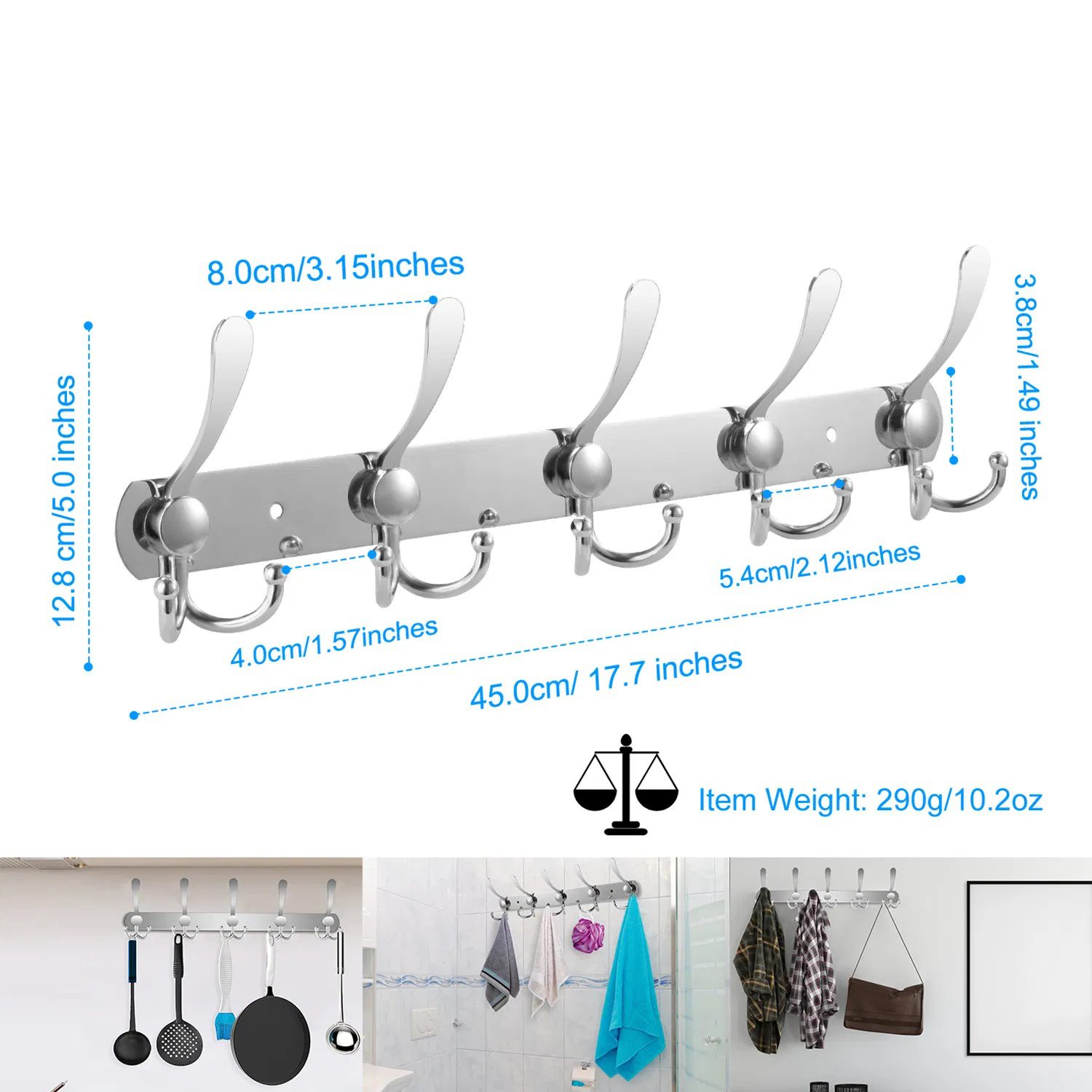 Wall Mount Coat Hook 15 Hooks Stainless Steel Clothes Hangers Rack Robe Hat Towels Hook Coat Rack Hook - Image 7