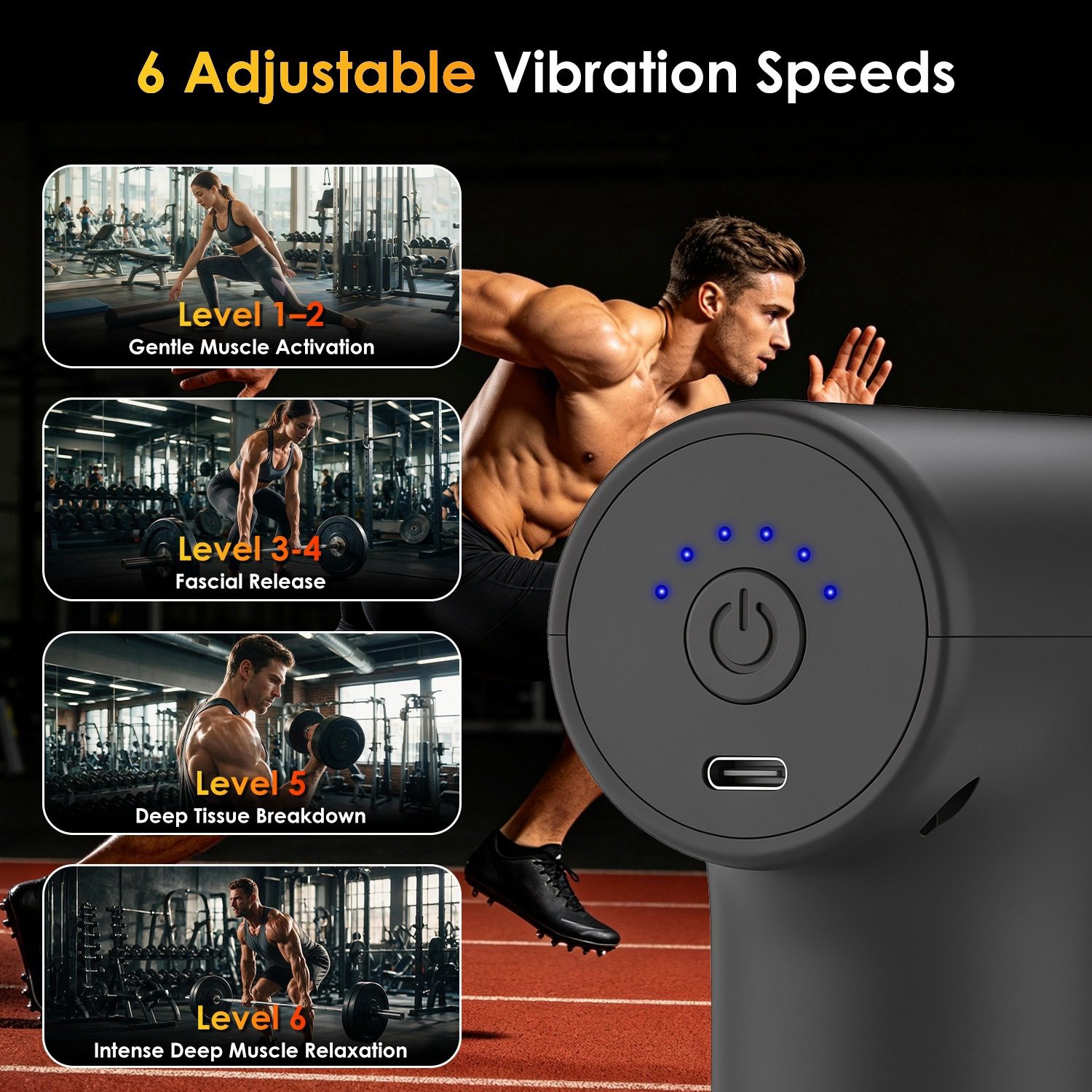Portable Mini Massage Gun Deep Tissue Percussion Massager With 6 Speeds 5 Interchangeable Massage Heads Muscle Massager For Athletes Office Gym Travel - Image 2
