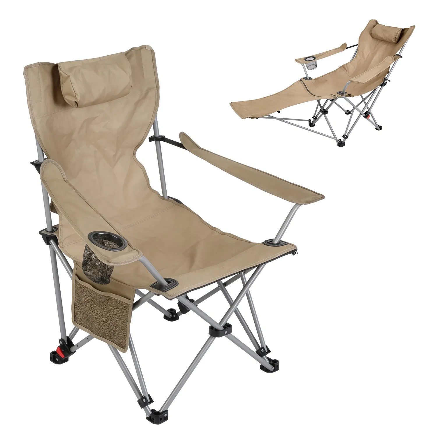 Portable Folding Camping Chair with Removable Footrest Waterproof Oxford Cloth Support 220lbs Multifunctional Recliner Chair with Cup Holder & Side Pocket - Image 4