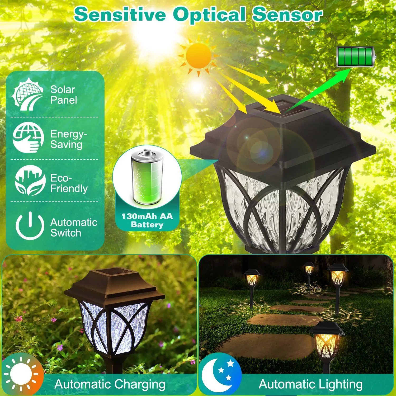 6Pack Solar Powered Stake Light Outdoor Decorative Landscape Lamp IP45 Waterproof Auto On Off Outdoor Light for Pathway Garden Yard Patio - Image 8