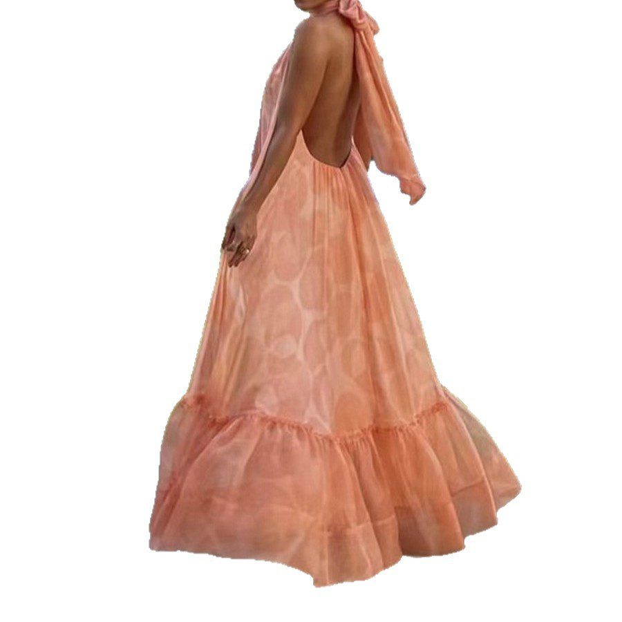 Back Beach Chiffon Vacation Print Dress - Image 5